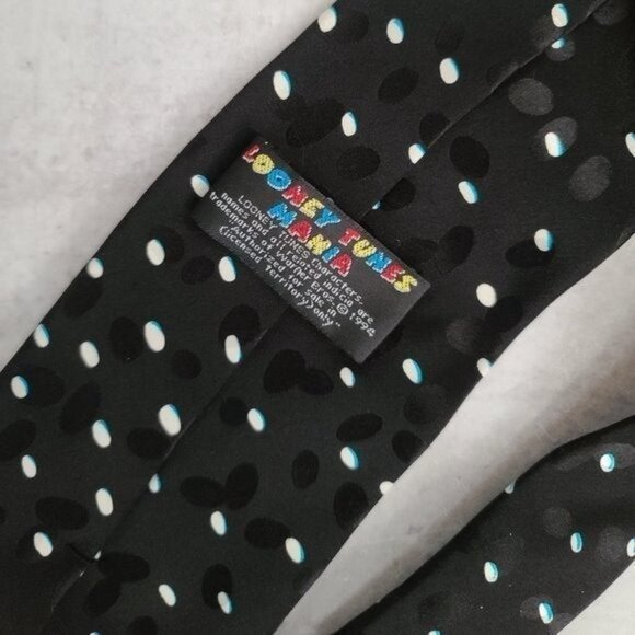 VTG 90's Looney Tunes Holiday Silk Polka Dot Tie - Picture 5 of 8